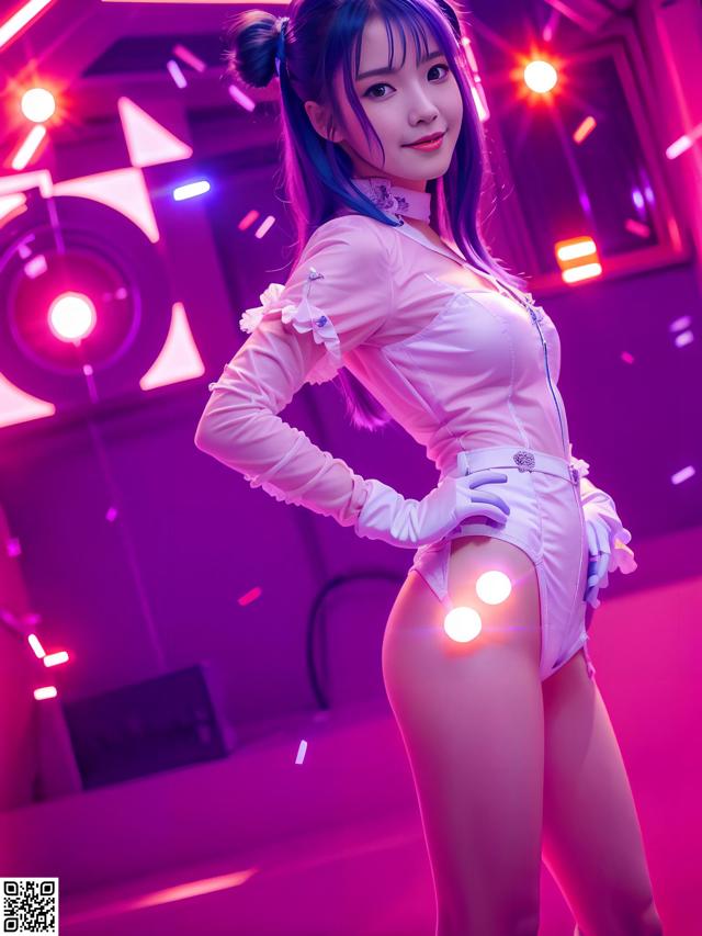 A woman in a white outfit posing for a picture.